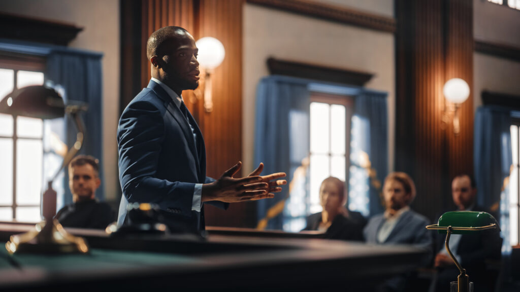 Lawyer Speaking to the Audience in Court